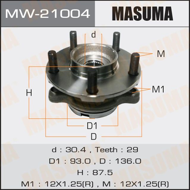 Ступица колеса с интегрированным подшипником Masuma. Артикул MW-21004