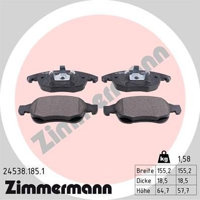Тормозные колодки Zimmermann передние для Citroen DS4 2011-2015. Артикул 24538.185.1
