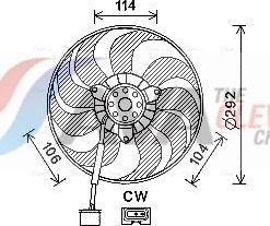 Вентилятор радиатора двигателя AVA (полимерный материал) для Skoda Octavia Tour 1996-2004. Артикул VN7539