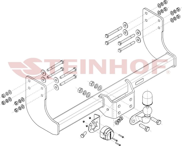 Фаркоп Steinhof для Volkswagen Crafter II бортовой, одинарные колёса, L3-3640 мм и L4-4490 мм, передний привод 2016-2026. Артикул V-038