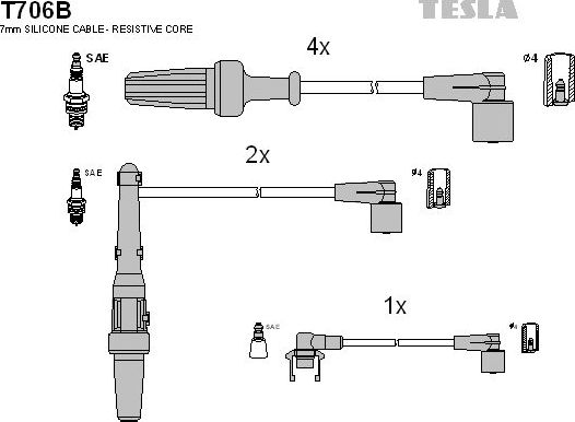 Высоковольтные провода (провода зажигания) (комплект) Tesla. Артикул T706B