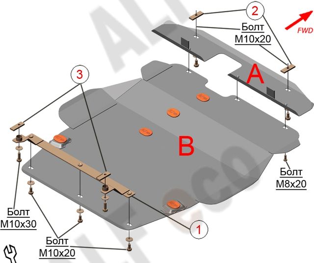 Защита алюминиевая Alfeco для картера и КПП Mitsubishi Galant VII 1992-1997. Артикул ALF.14.18 AL4