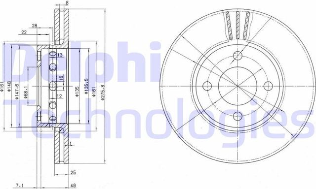 Тормозной диск Delphi передний для Audi S2 I 1993-1995. Артикул BG2748