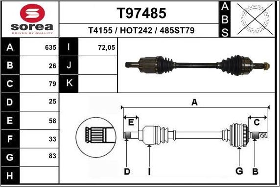 Полуось (привод в сборе, приводной вал) EAI. Артикул T97485