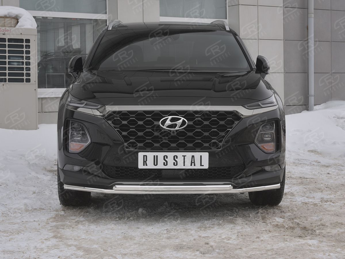 Защита RusStal переднего бампера d42 секции-d42 дуга для Hyundai Santa Fe IV 2018-2026. Артикул HSFZ-003166