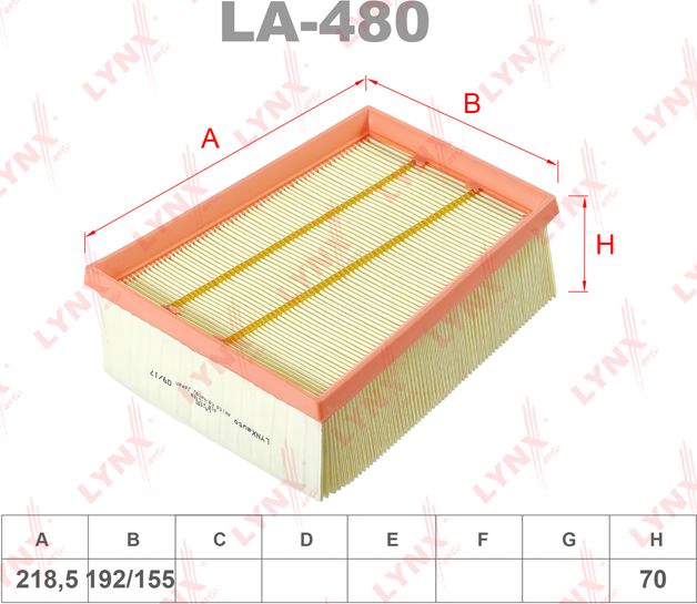 Воздушный фильтр LYNXauto для Renault Scenic IV 2016-2026. Артикул LA-480