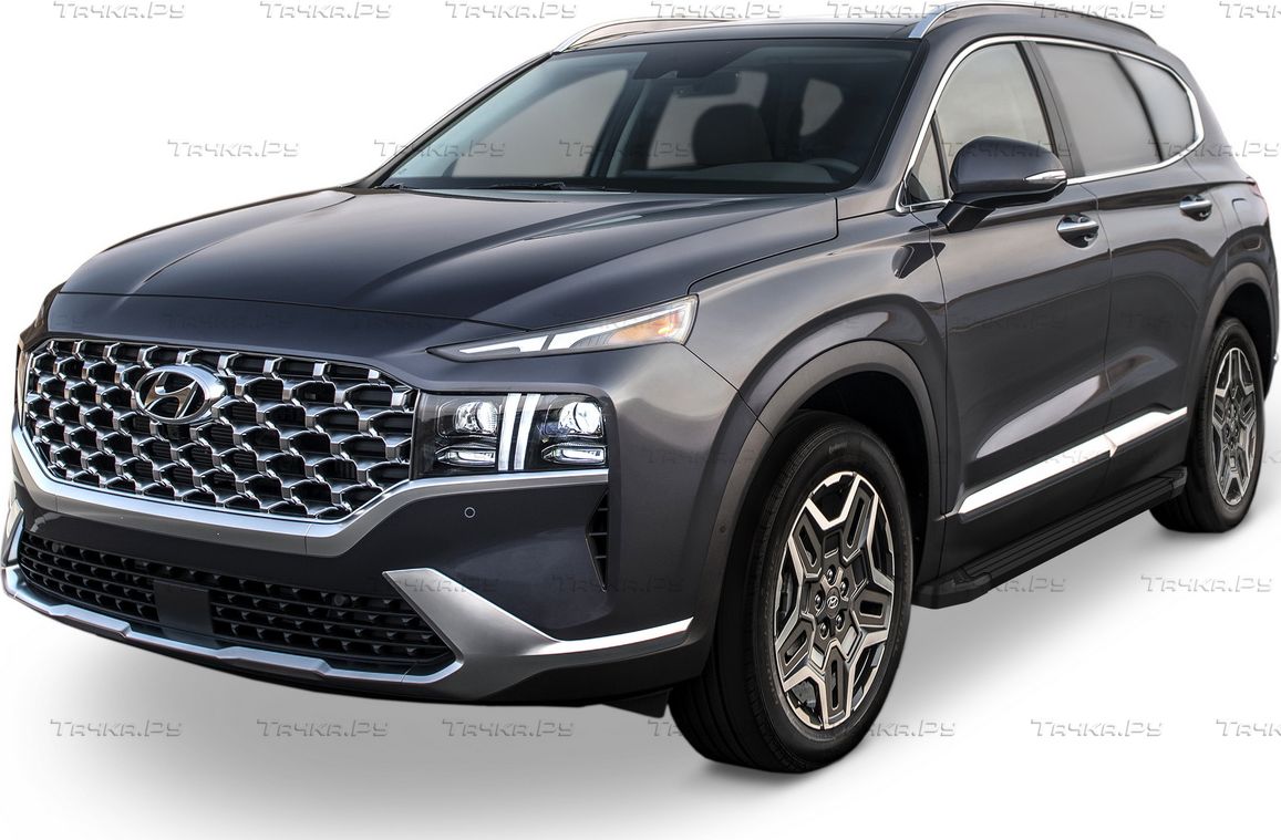 Пороги алюминиевые Rival Black для Hyundai Santa Fe IV рестайлинг 2021-2026. Артикул F180ALB.2312.1