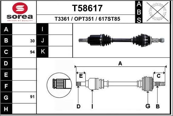 Полуось (привод в сборе, приводной вал) EAI. Артикул T58617