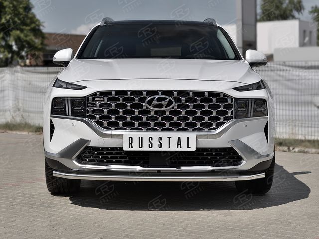 Защита RusStal переднего бампера d42 секции для Hyundai Santa Fe IV рестайлинг 2021-2026. Артикул HSFZ-003595