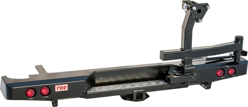 Бампер силовой РИФ задний с квадратом под фаркоп, калиткой, фонарями для Nissan Navara D40 2005-2014. Артикул RIFD40-20125