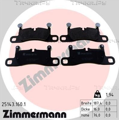 Тормозные колодки Zimmermann задние для Porsche Cayenne III 2017-2026. Артикул 25143.160.1