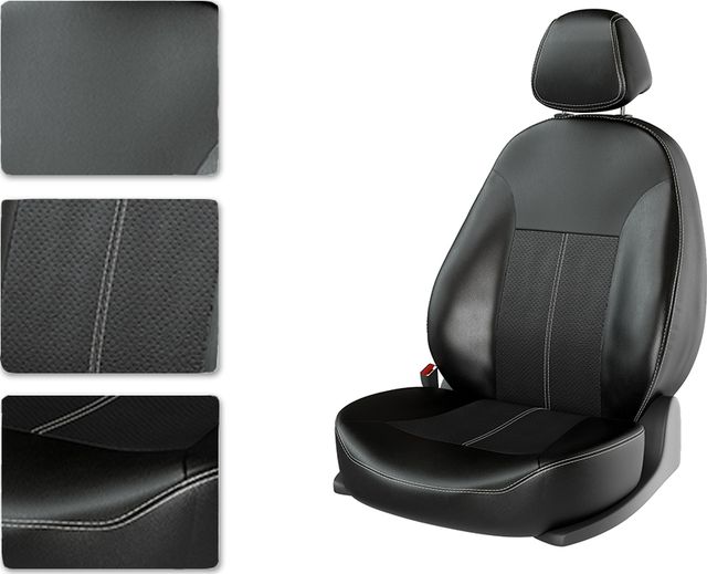 Чехлы CarFashion Classic на сидения для Kia Rio IV седан (зад. сид. дел.) 2017-2026, цвет Черный/Черный/Черный. Артикул 222118060606