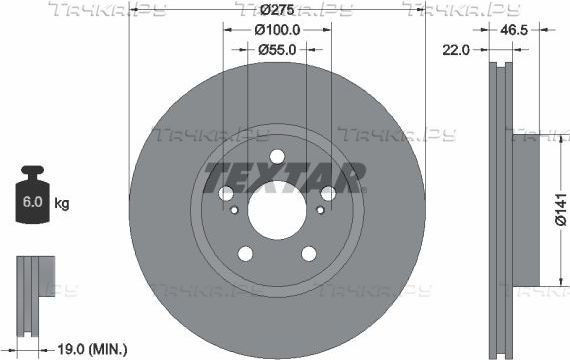 Тормозной диск Textar передний для Toyota Verso-S 2010-2016. Артикул 92199300