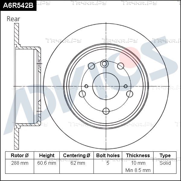 Тормозной диск Advics задний для Toyota Harrier I (XU10) 1997-2003. Артикул A6R542B