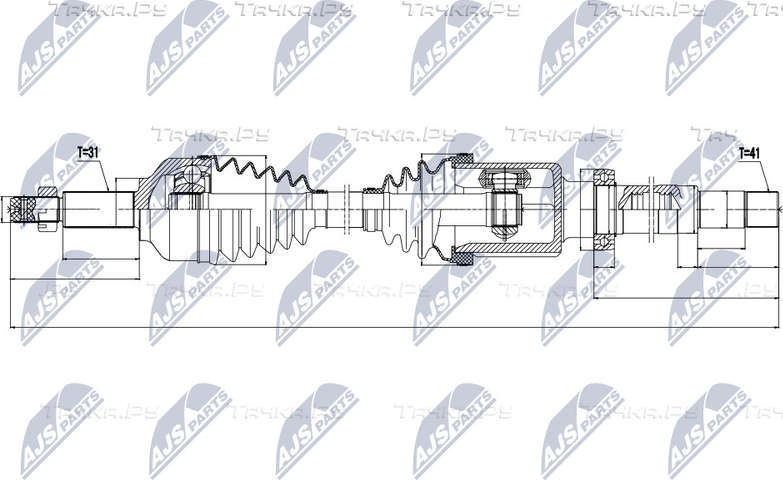 Полуось (привод в сборе, приводной вал) NTY для Ford Tourneo Custom I 2012-2026. Артикул NPW-FR-074