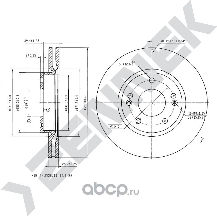 Диск тормозной передний HYUNDAI SONATA 08-15 TIBURON 01-08 (Zennek). Артикул DBD0151