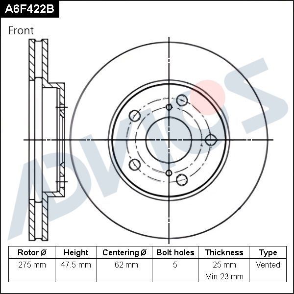 Тормозной диск Advics передний для Toyota Chaser VI (X100) 1996-2001. Артикул A6F422B