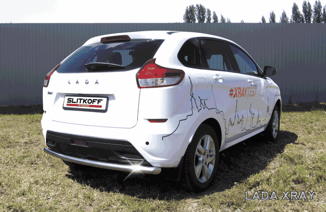 Защита Slitkoff заднего бампера d57 для Lada Xray 2015-2026. Артикул LadXR012