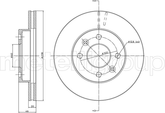 Тормозной диск Metelli передний для Renault 18 1980-1986. Артикул 23-0067