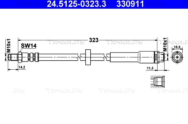 Тормозной шланг ATE задний для Audi A6 allroad II (C6) 2006-2011. Артикул 24.5125-0323.3
