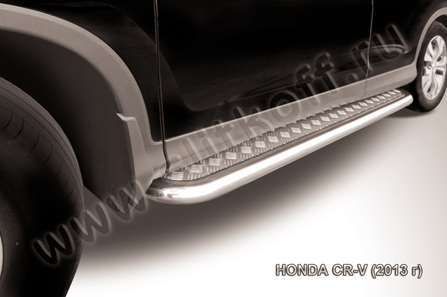 Пороги Slitkoff труба d57 с листом для Honda CR-V IV до рестайлинга (2L) 2012-2015. Артикул HCRV13-007