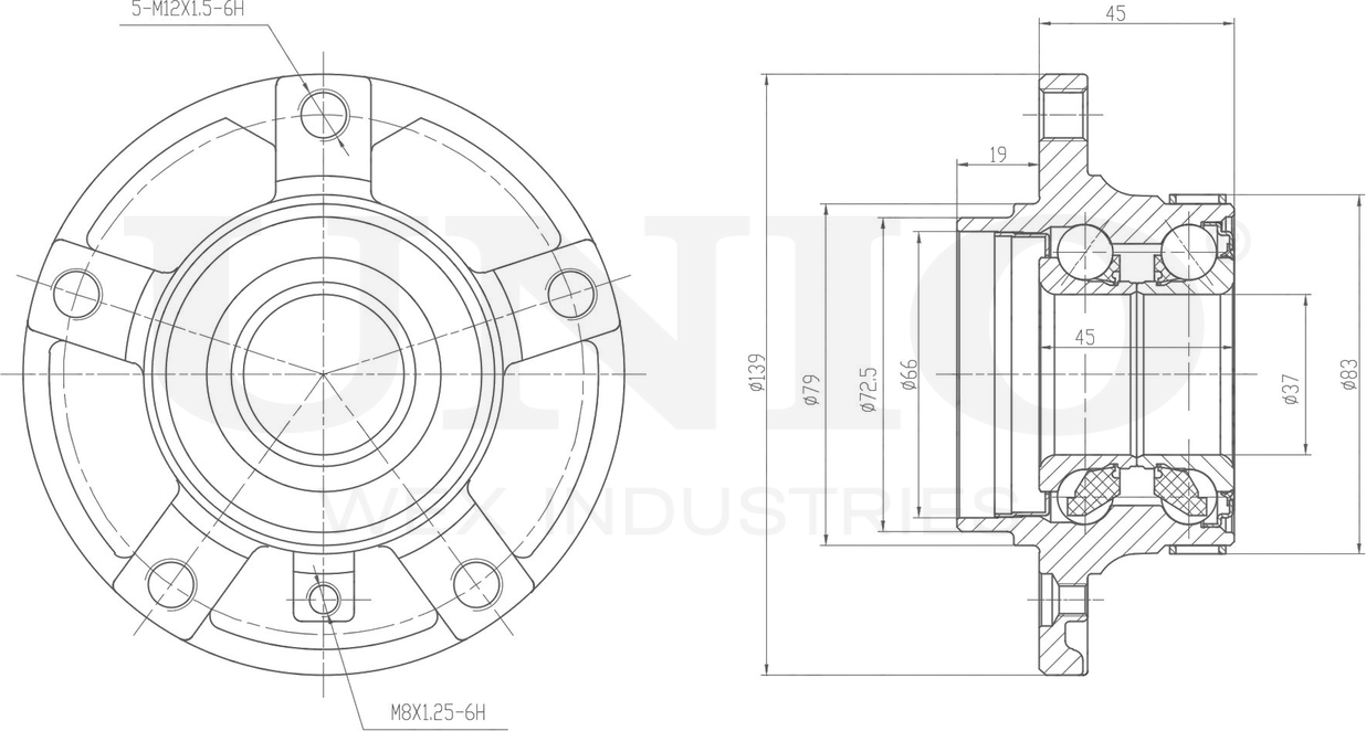 Ступица колеса с интегрированным подшипником (Unio). Артикул HUB-20045