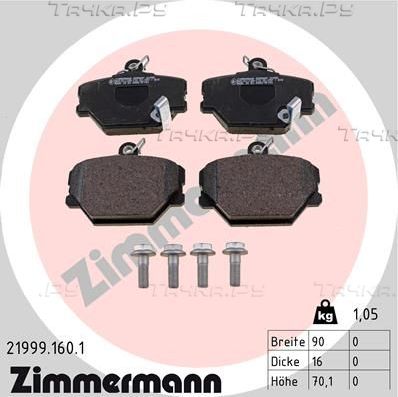 Тормозные колодки Zimmermann передние для Smart Fortwo II (W451) 2007-2015. Артикул 21999.160.1