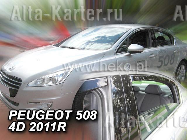 Дефлекторы Heko для окон Peugeot 508 седан 2010-2024. Артикул 26145