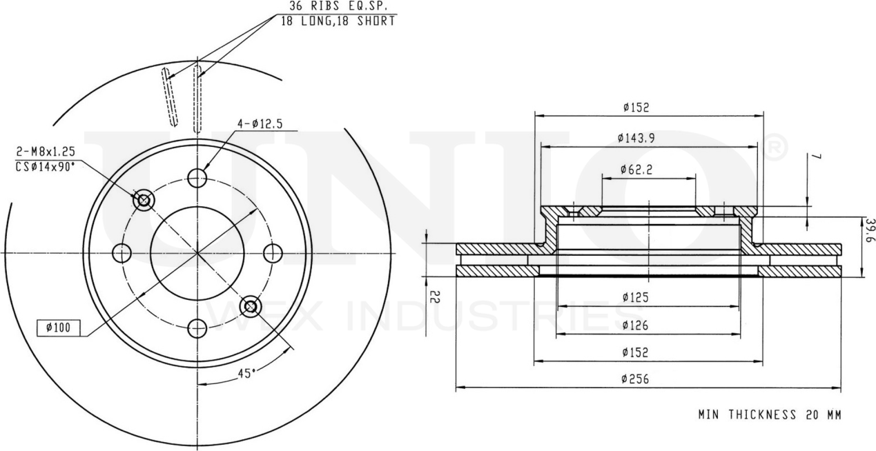 Диск тормозной (Unio). Артикул BRD-20077