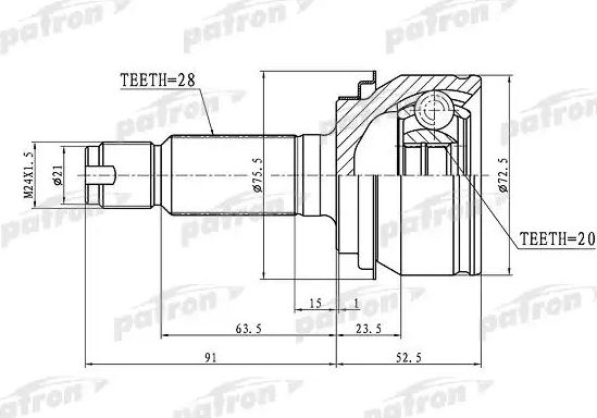 Шрус наружный (граната) Patron. Артикул PCV1343