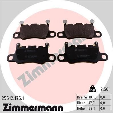 Тормозные колодки Zimmermann задние для Porsche 911 VII (991) 2013-2026. Артикул 25512.175.1