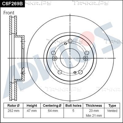 Тормозной диск Advics для Honda Accord VI 1998-2003. Артикул C6F269B
