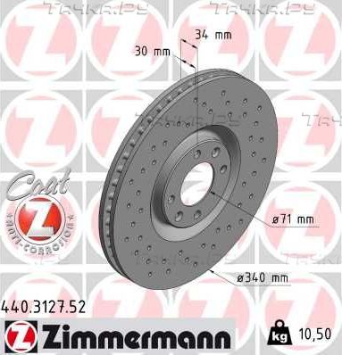Тормозной диск Zimmermann Sport Coat Z передний для Citroen DS5 2011-2015. Артикул 440.3127.52