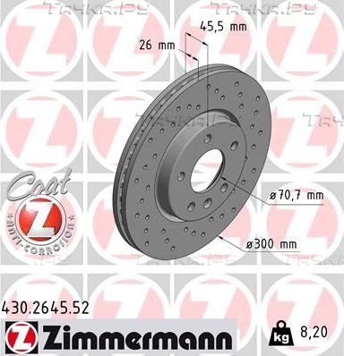 Тормозной диск Zimmermann SPORT Z передний для Opel Insignia II 2017-2026. Артикул 430.2645.52