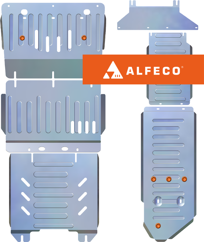 Защита алюминиевая для картера, КПП, РК и топливного бака (6 частей) Haval H9 4WD 2018-2026. Артикул ALF.55.06al