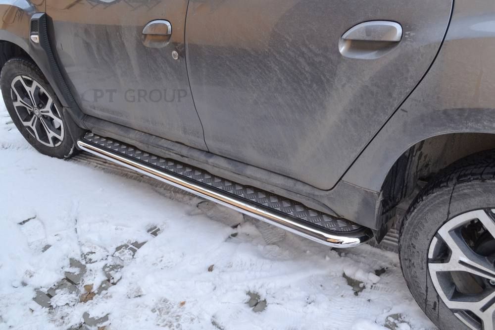 Защита порогов PT Group с алюм. площадкой d=51 мм (НПС) Renault Duster II 2021-2022. Артикул RDU-21-220301.00