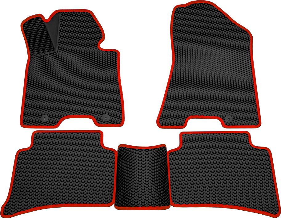 Коврики Rezkon 3D EVA Ромб резиновые для салона Hyundai Tucson III 2015-2026 Красный кант. Артикул 9220060204
