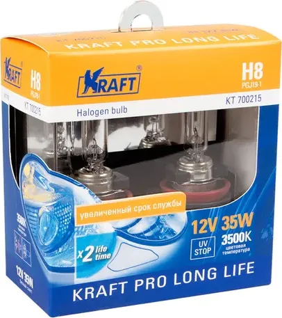 Автолампа H8 12v35w (PGJ19-1) Kraft Pro Long Life (2шт. блистер). Артикул KT700215