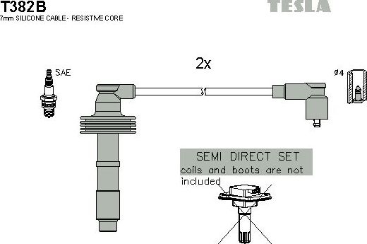 Высоковольтные провода (провода зажигания) (комплект) Tesla. Артикул T382B