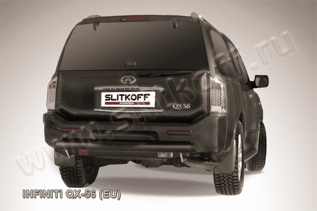 Защита Slitkoff заднего бампера d76 c проступью ЧЕРНАЯ матовая для Infiniti QX56 II 2004-2010. Артикул IN.QX007B