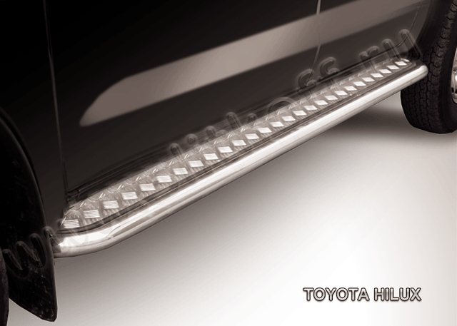 Пороги Slitkoff труба d57 с листом для Toyota Hilux VII 2011-2015. Артикул THL11-005