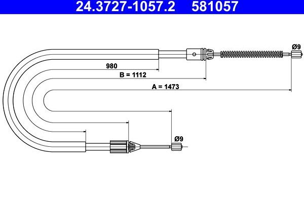 Трос ручника (тросик ручного тормоза) ATE. Артикул 24.3727-1057.2