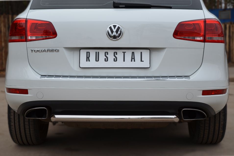 Защита RusStal заднего бампера d63 (дуга) для Volkswagen Touareg II до рестайлинга 2010-2013. Артикул VTZ-001073