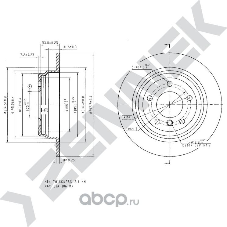 Диск тормозной задний BMW 5 E39 95-04 (Zennek). Артикул DBD0143