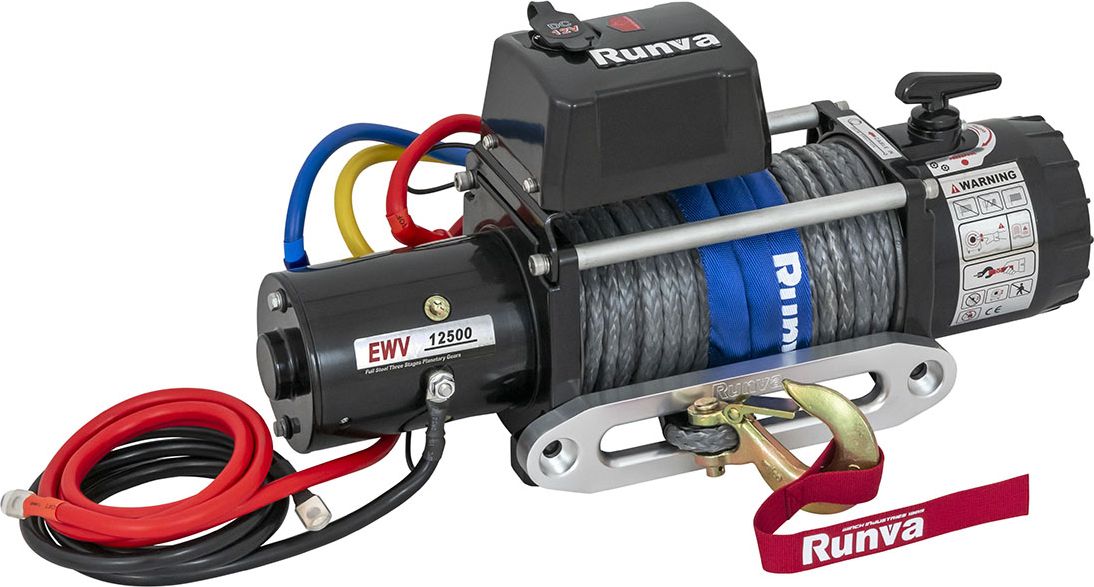 Лебёдка электрическая 12V Runva 12500 lbs 5670 кг (синтетический трос). Артикул EWV12500SSR