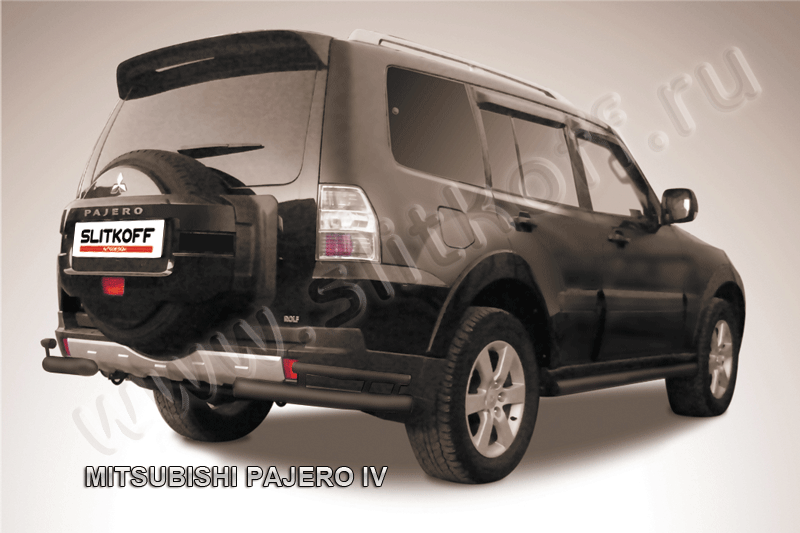 Защита Slitkoff задняя d76/42 уголки двойные ЧЕРНАЯ матовая для Mitsubishi Pajero IV 2011-2026. Артикул MPJ018B