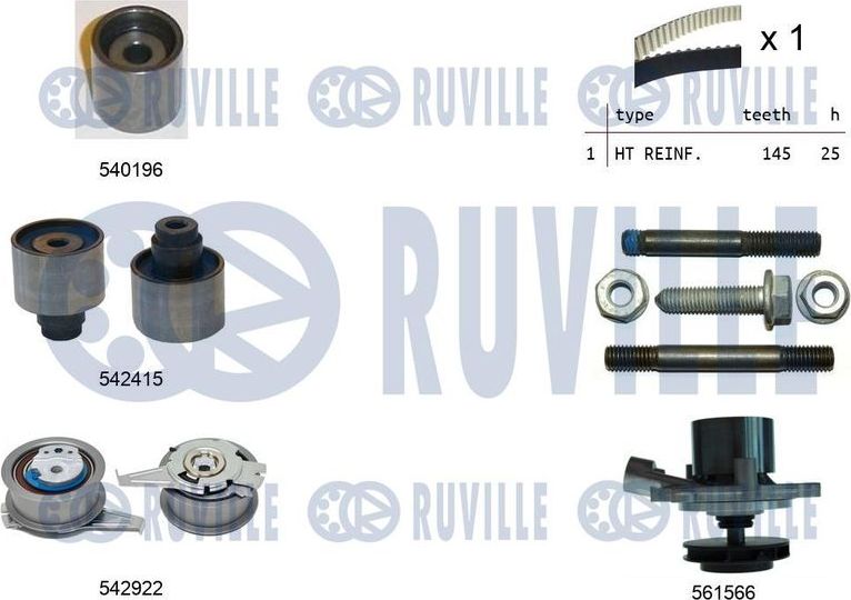 Помпа (водяной насос) с комплектом ремня ГРМ Ruville. Артикул 5505061