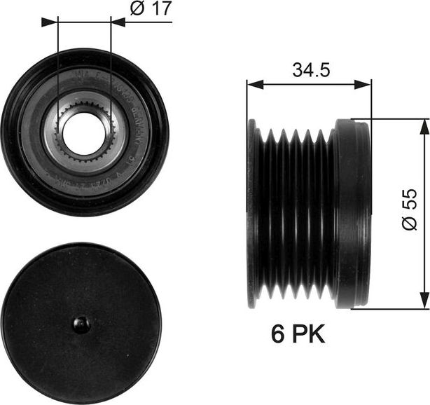 Муфта генератора обгонная Gates DriveAlign® для Volkswagen Tiguan I 2007-2018. Артикул OAP7090