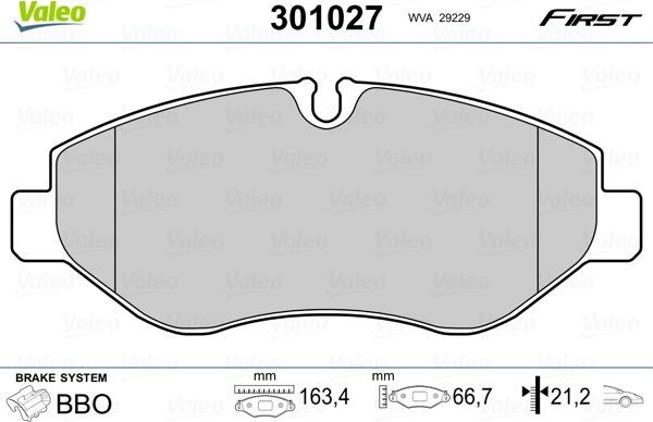 Тормозные колодки Valeo First. Артикул 301027