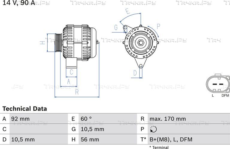 Генератор Bosch для Mercedes-Benz CLK-Класс I (C208, A208) 2000-2002. Артикул 0 986 042 730